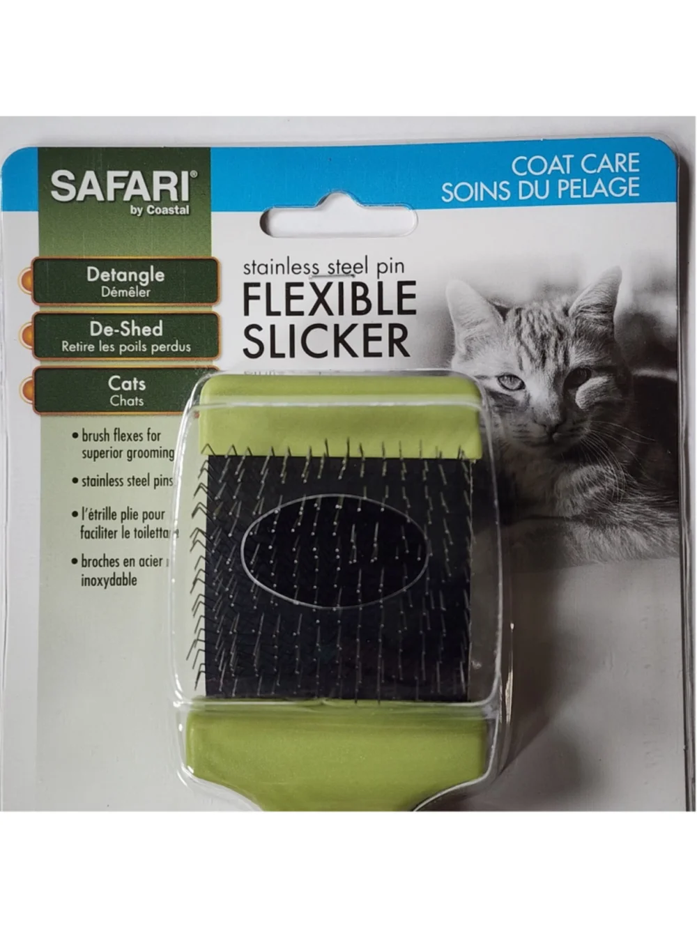 Safari by Coastal Cat Flexible Slicker Brush Stainless Steel Pins Green W426 NEW
